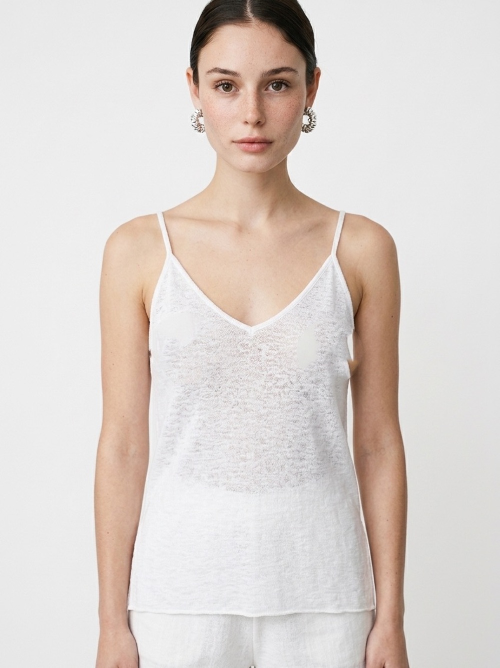 PROJECT SOCIAL T | Semi Sheer White V-Neck Thin Strap Tank Top Women’s Size M